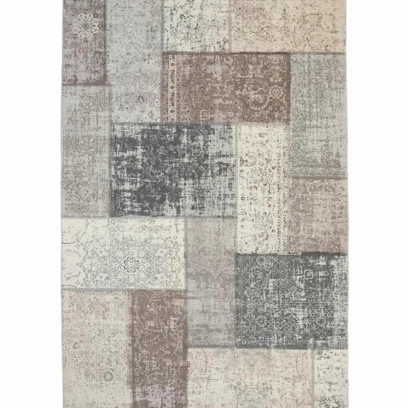 Flycarpets Burano Patchwork Vloerkleed - Beige/grijs/taupe - Laagpolig Tapijt - 160x230 Cm