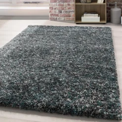 Flycarpets Hoogpolig Vloerkleed - Lorium Gemeleerd Blauw/grijs/crème 200 X 290 Cm
