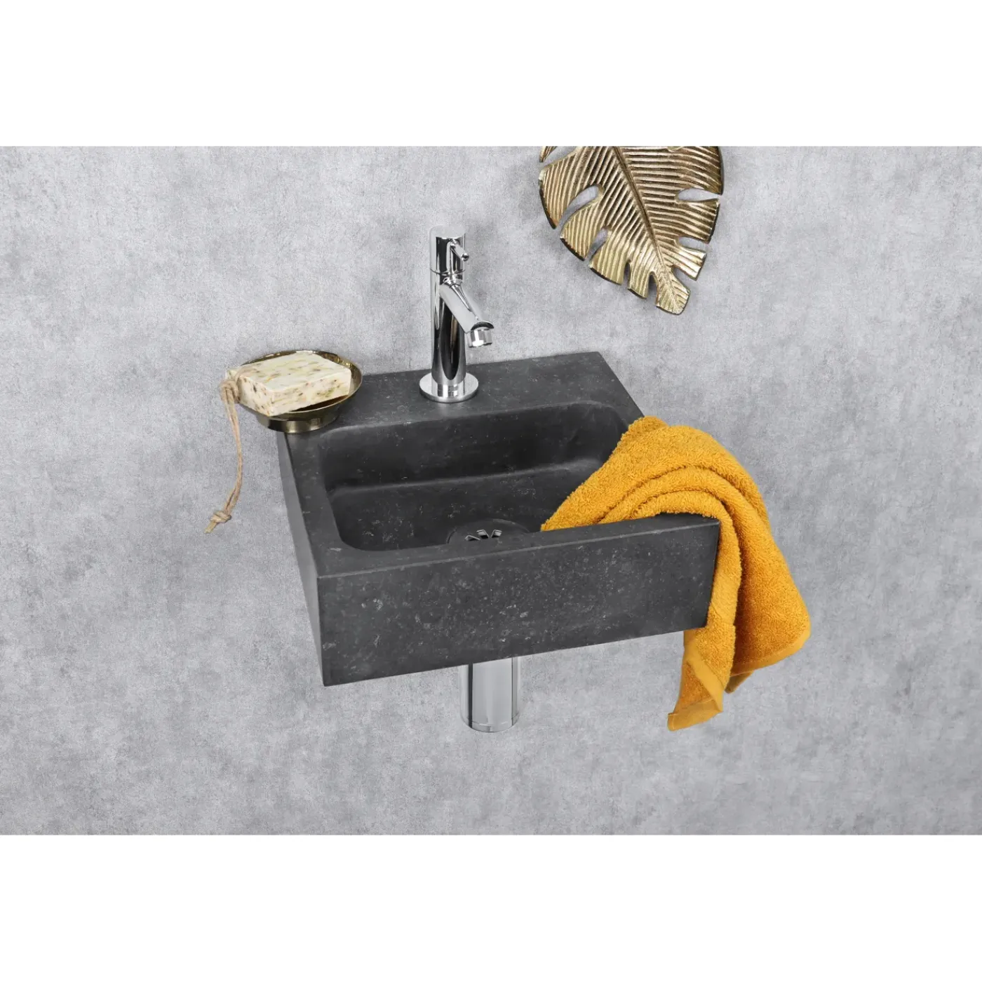 Differnz Fonteinset Luxor Natuursteen wasbak Zwart 38 x 14 x 8 CM