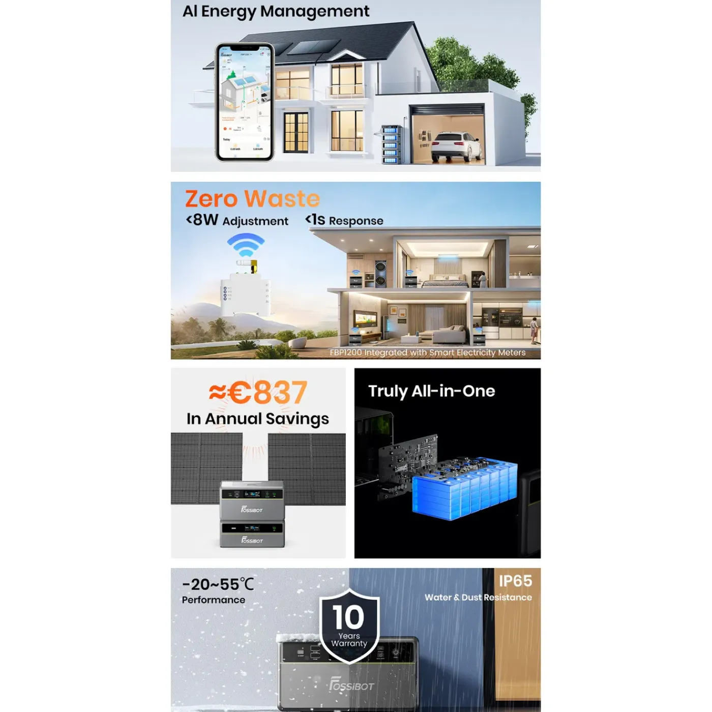 FOSSiBOT -FPB 1200W AC-1958Wh-Balkonkraftwerk zonnegenerator + FBP1200-B LFP Draagbaar Energiestation