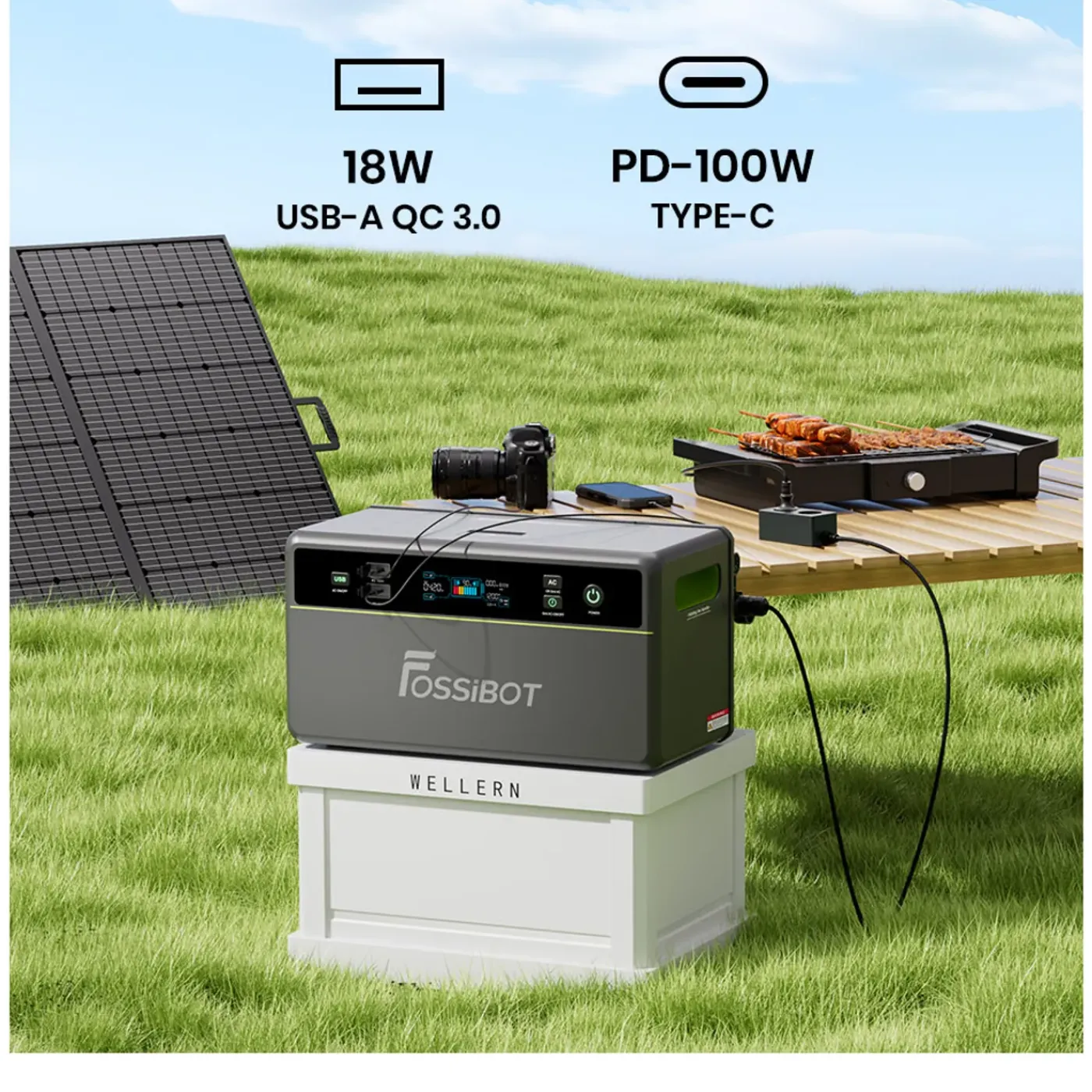 FOSSiBOT -FPB 1200W AC-1958Wh-Balkonkraftwerk zonnegenerator + FBP1200-B LFP Draagbaar Energiestation