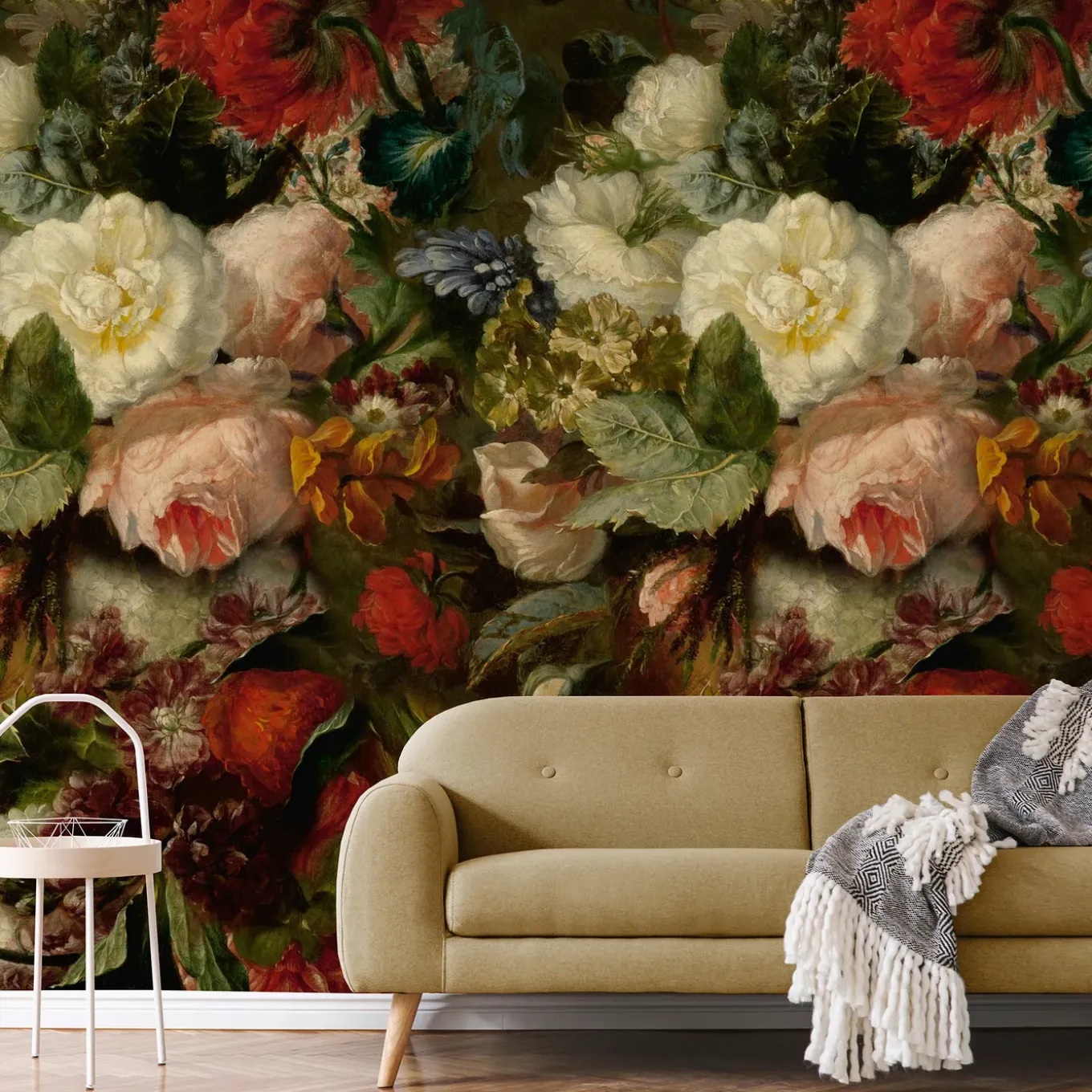 Fotobehang Klassieke Bloemen - Rood - Groen - Roze - 2,80m x 159cm