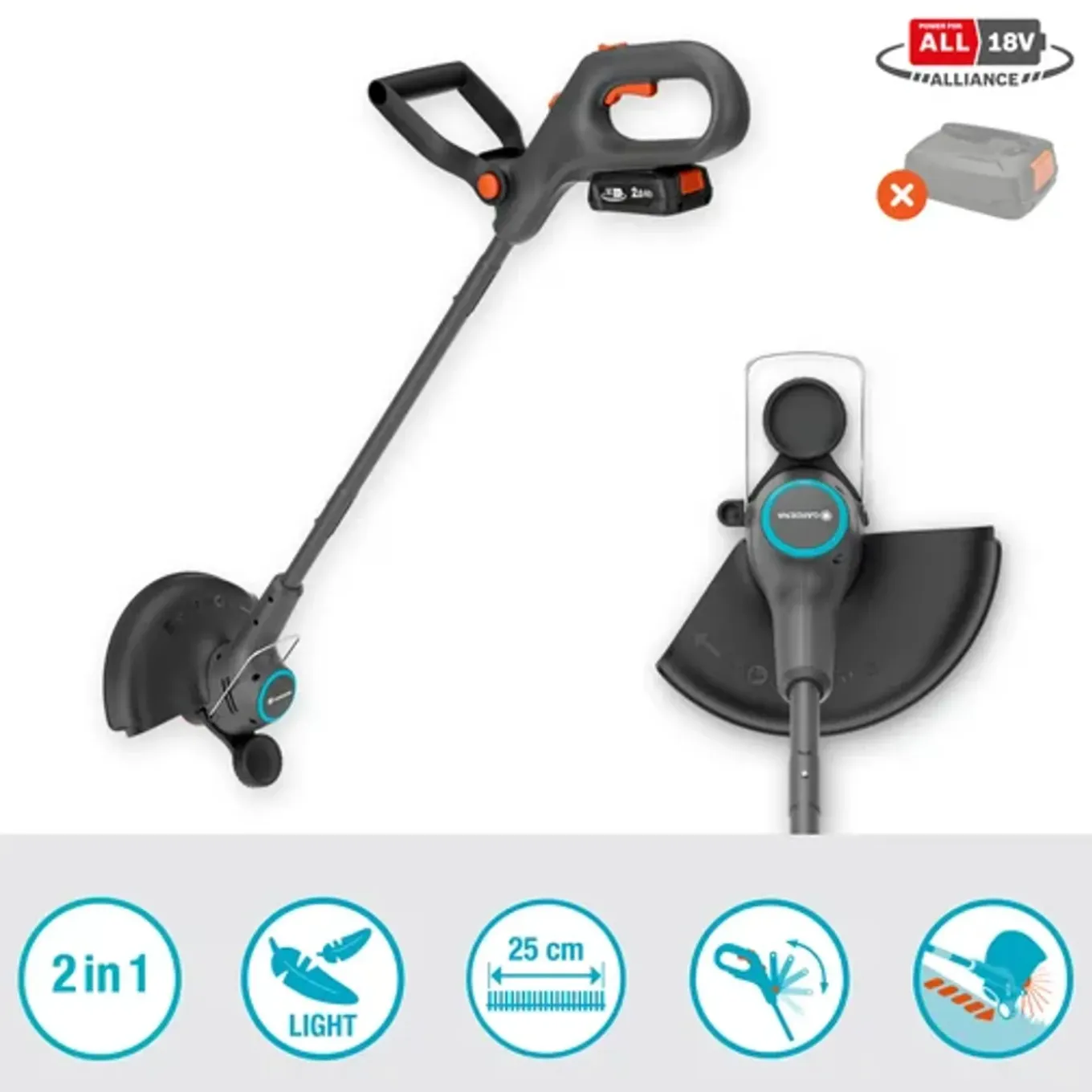 Gardena Accu Grastrimmer EasyTrim 18/25V P4A Solo - 18V - 25cm maaibreedte (zonder accu en lader)