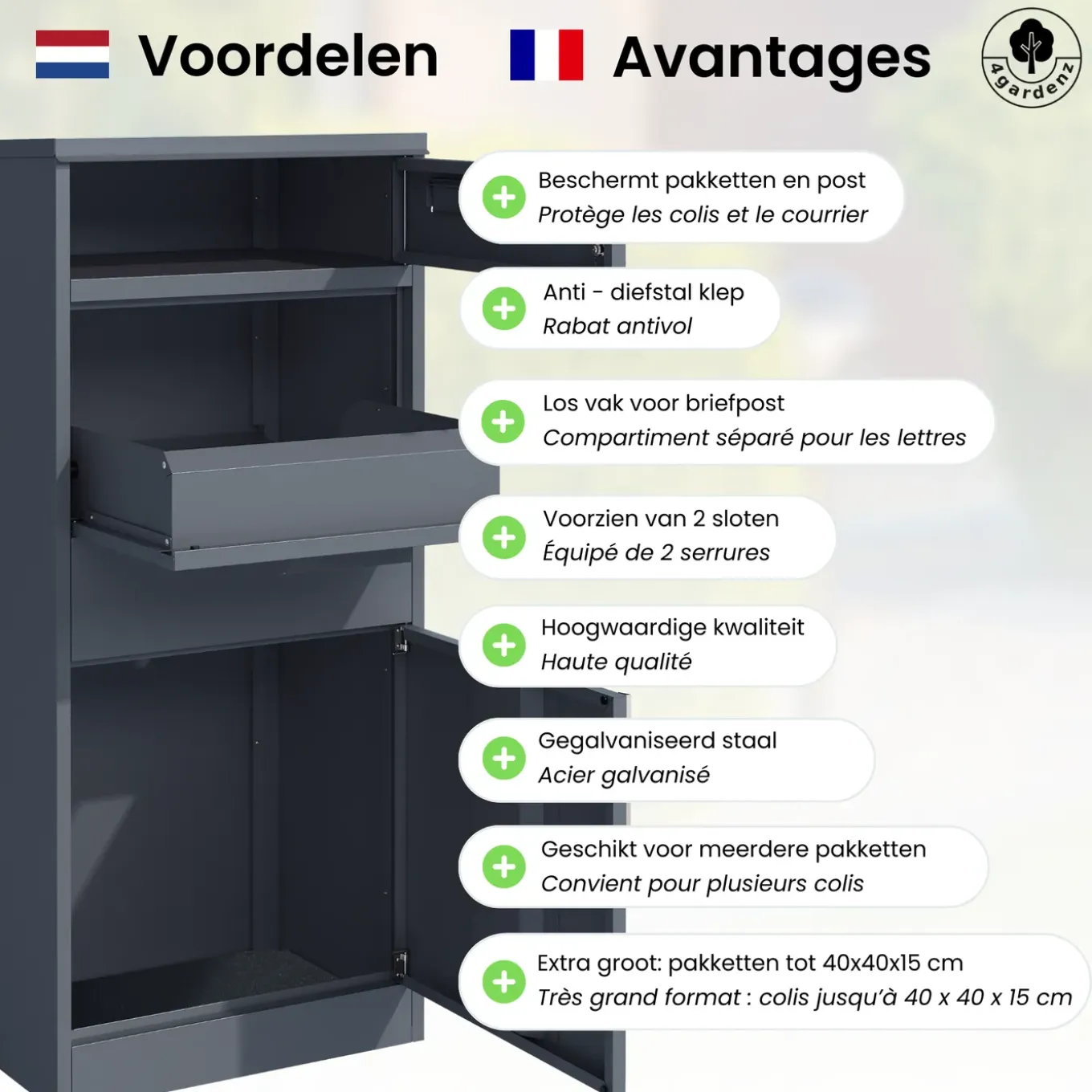 4gardenz Pakketbrievenbus Met Apart Postvak - Anti-diefstal - Staande Pakketbox - Antraciet