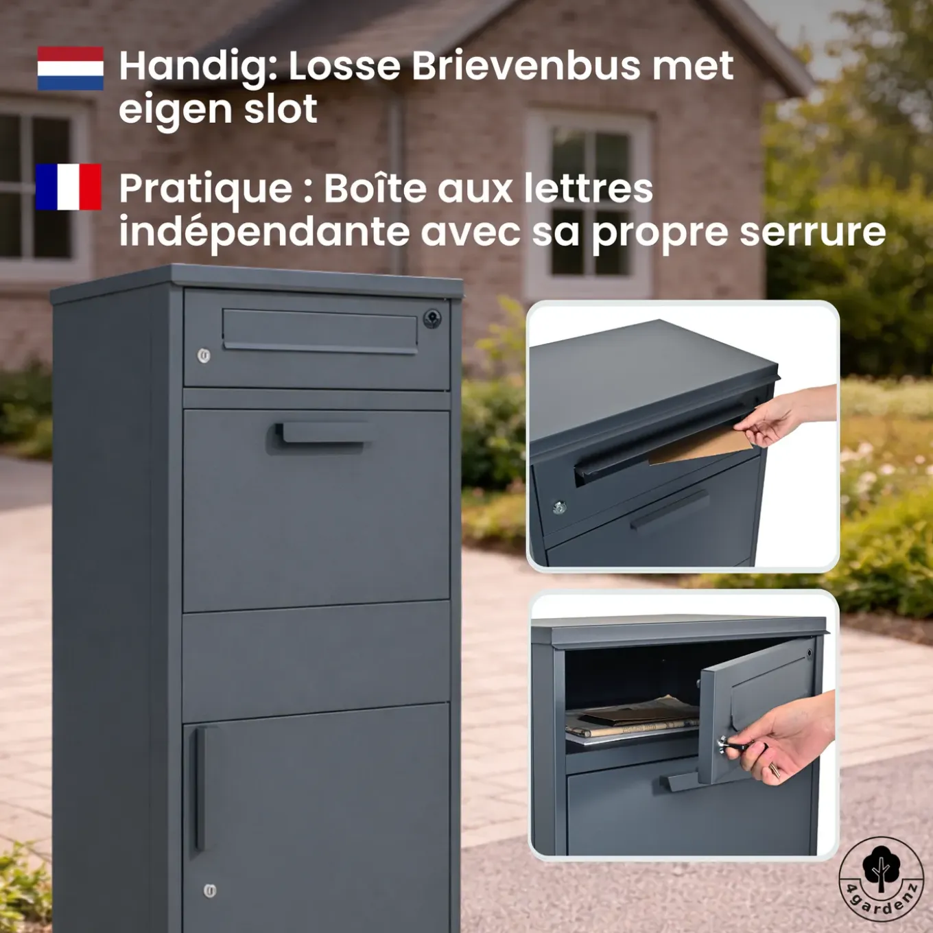 4gardenz Pakketbrievenbus Met Apart Postvak - Anti-diefstal - Staande Pakketbox - Antraciet