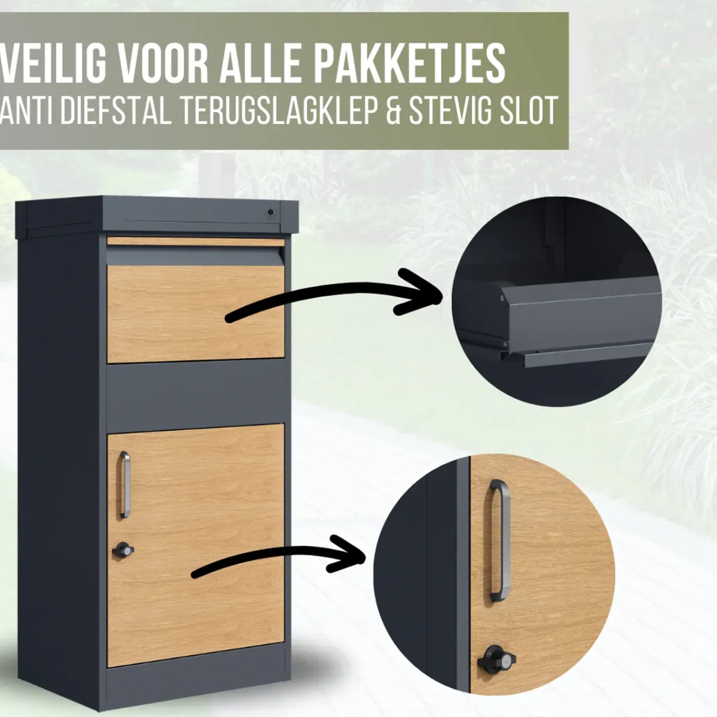 4gardenz Pakketbrievenbus Xxl Met Slot - Pakketbox Extra Groot - Antraciet Met Houtlook