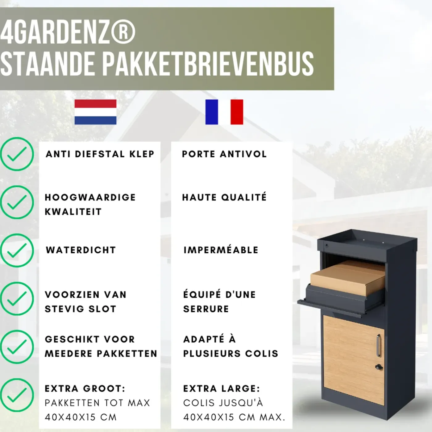 4gardenz Pakketbrievenbus Xxl Met Slot - Pakketbox Extra Groot - Antraciet Met Houtlook