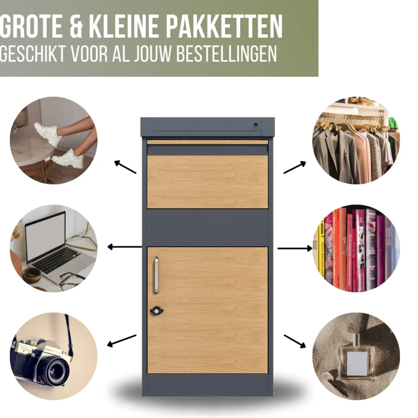 4gardenz Pakketbrievenbus Xxl Met Slot - Pakketbox Extra Groot - Antraciet Met Houtlook