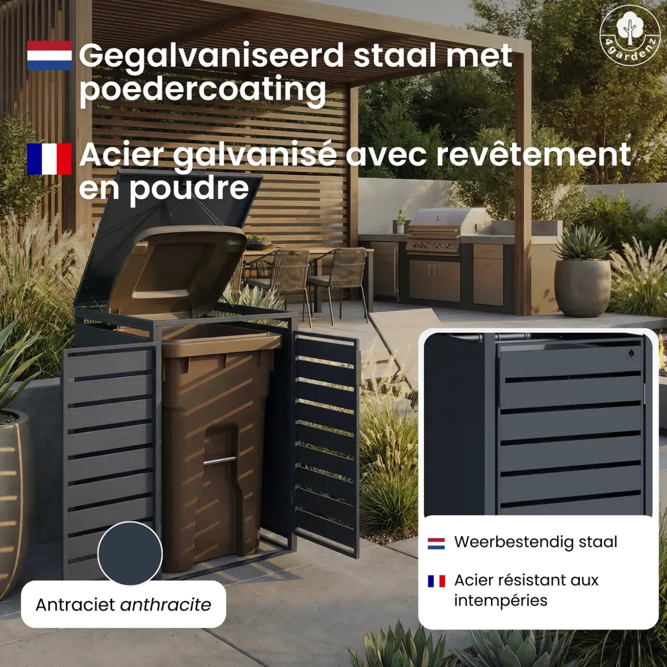 4gardenz Premium Kliko Ombouw 4 Bakken - Containerombouw - Antraciet
