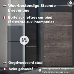 4gardenz Vrijstaande Brievenbus - Gegalvaniseerd Staand Met Slot - Antraciet