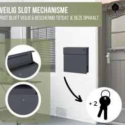 4gardenz Wandbrievenbus Met Veilig Slot - Brievenbus Hangend Staal - Antraciet