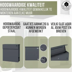 4gardenz Wandbrievenbus Met Veilig Slot - Brievenbus Hangend Staal - Antraciet