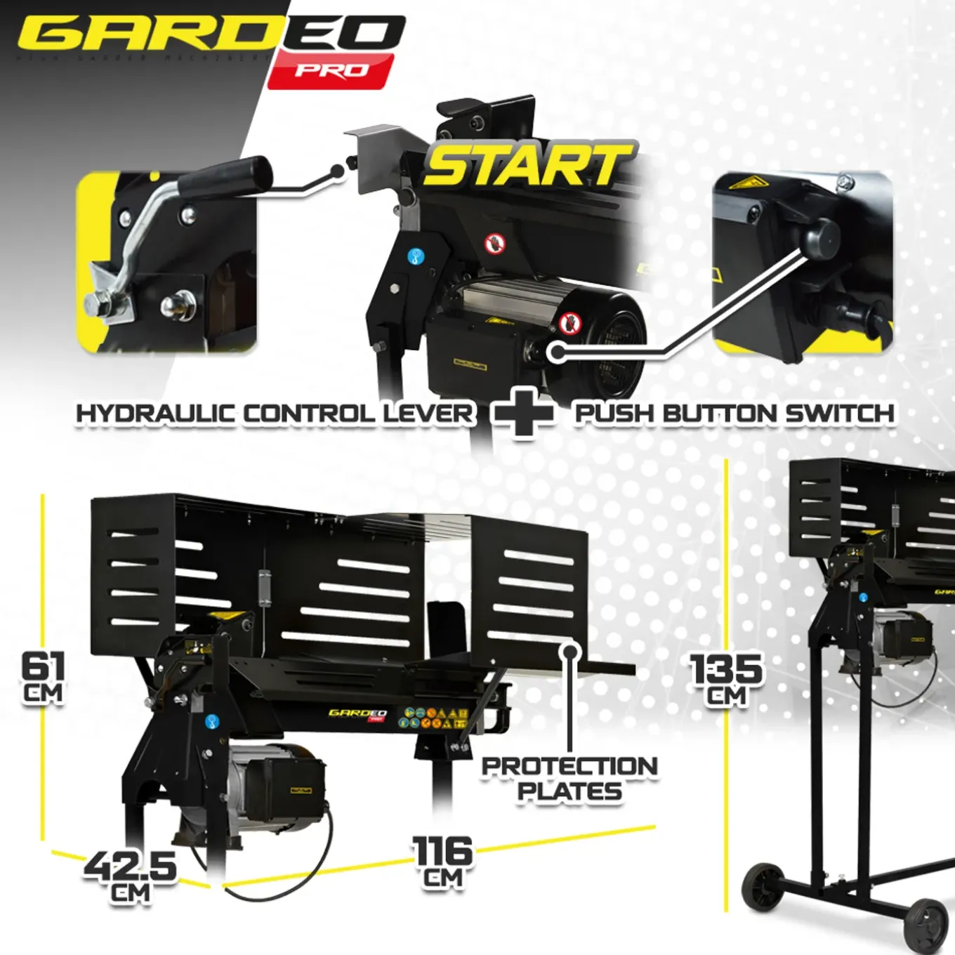 Gardeo Pro - Horizontale Houtkliever 2200 W - 6 Ton Op Poten.