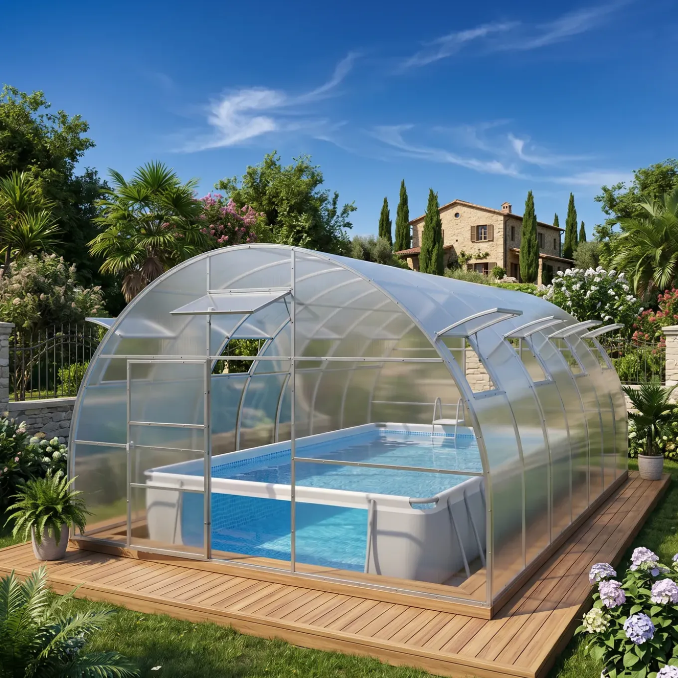 Garten Dream - Zwembad Overkapping - Nero - 5x10m - Verzinkt Staal - 4mm Polycarbonaat
