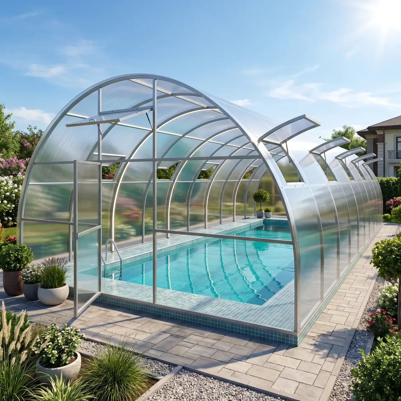 Garten Dream - Zwembad Overkapping - Nero - 5x6m - Verzinkt Staal - 6mm Polycarbonaat