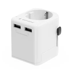 Gembird - Geaarde Universele Reisstekker Met Usb Lader, 12 W, Wit