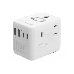 Gembird - Universele Reisstekker Met Usb Lader, 70 W, Wit