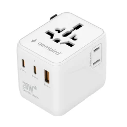 Gembird - Universele Reisstekker Met Usb Lader, 20 W, Wit
