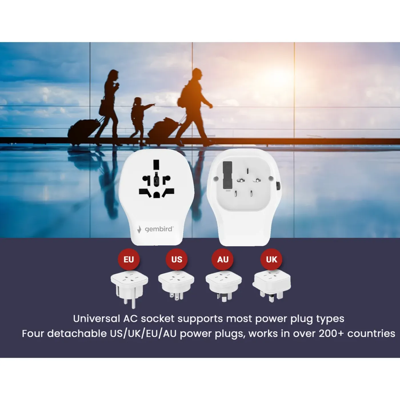 Gembird - Universele Reisstekkerset Met Usb Lader, 20 W, Wit