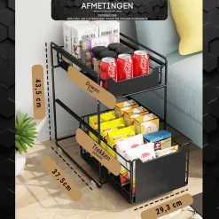 Geon - Gootsteenkast Organizer - Keukenkast Organizer - Gootsteenrek - Badkamer Organizer - Zwart