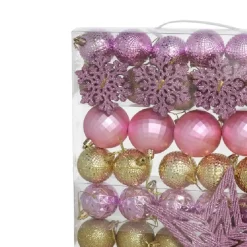 Gerimport Kerstballen - Piek - 57 Delig - Roze/goud - Kunststof