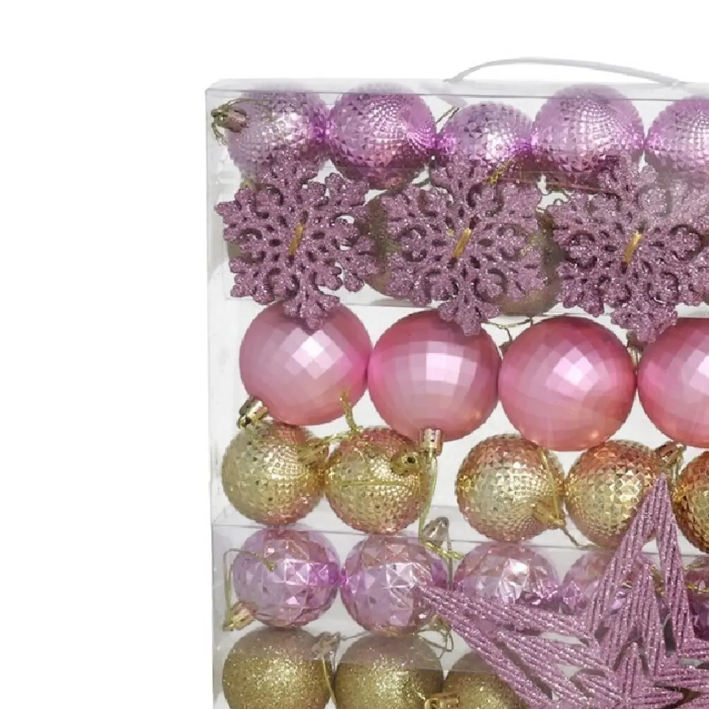Gerimport Kerstballen - Piek - 57 Delig - Roze/goud - Kunststof