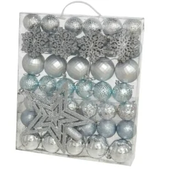 Gerimport Kerstballen - Ster Piek - 57x - Zilver/blauw