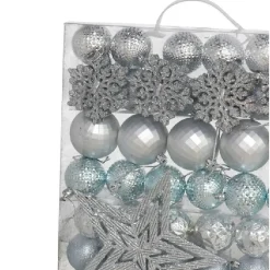 Gerimport Kerstballen - Ster Piek - 57x - Zilver/blauw
