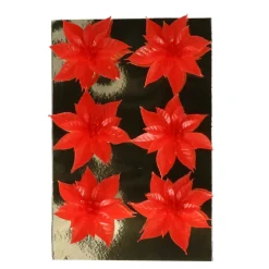 Gerimport Kerstboom Bloemen Op Clip - 6x - Rood - Kunststof