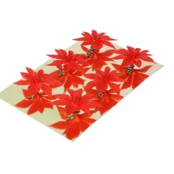 Gerimport Kerstboom Bloemen Op Clip - 6x - Rood - Kunststof