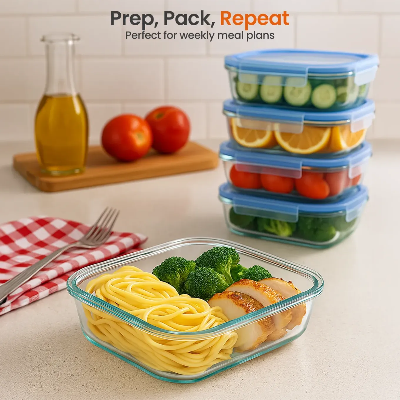 Goliving Glazen Meal Prep Bakjes - Set Van 5 Vershoudbakjes - 1l