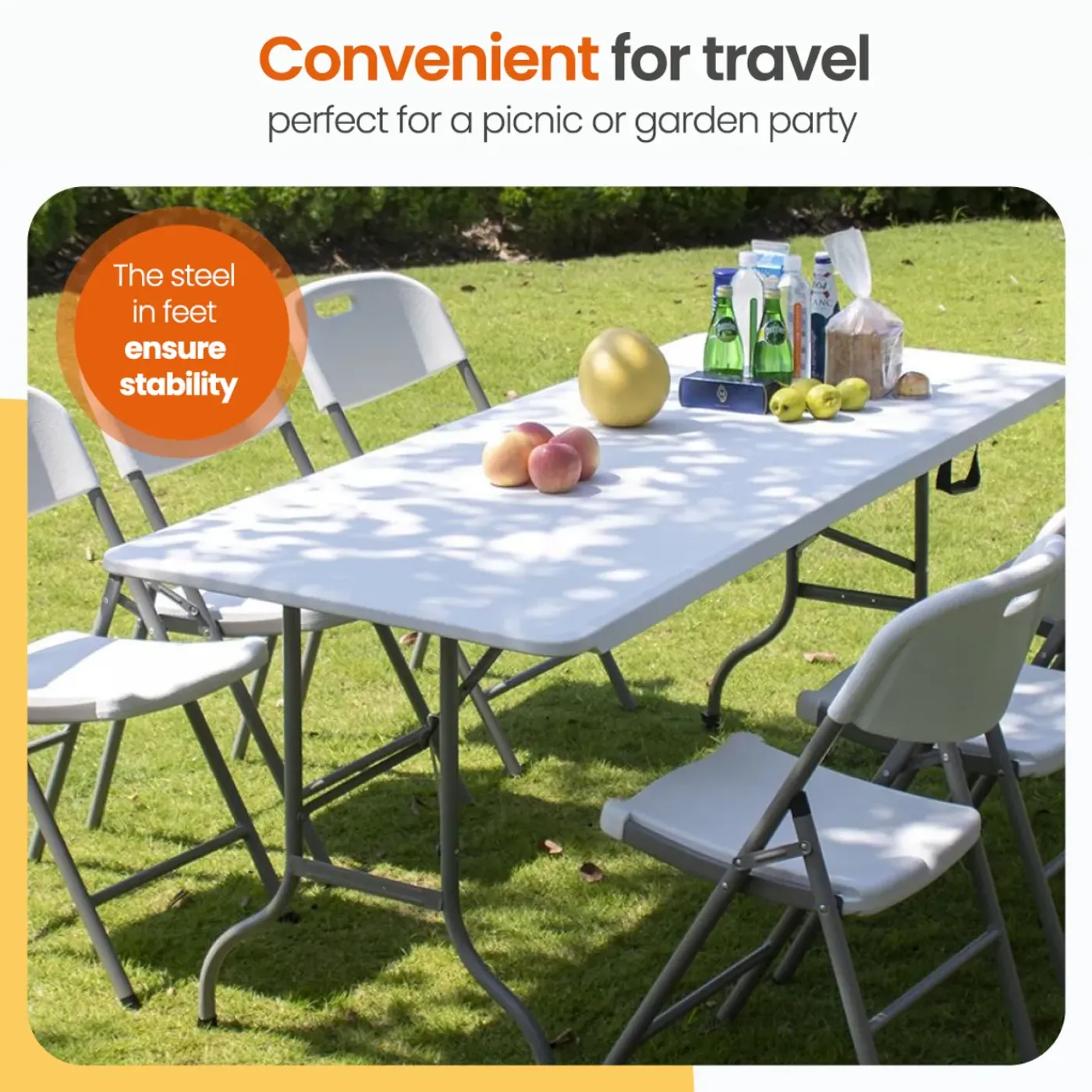 Goliving Inklapbare Tafel – Klaptafel – Campingtafel – Vouwtafel - 180x70x74 – Wit