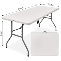 Goliving Inklapbare Tafel – Klaptafel – Campingtafel – Vouwtafel - 180x70x74 – Wit