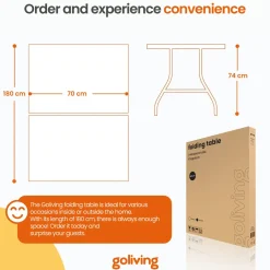 Goliving Inklapbare Tafel – Klaptafel – Campingtafel – Vouwtafel - 180x70x74 – Wit