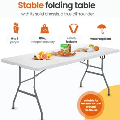 Goliving Inklapbare Tafel – Klaptafel – Campingtafel – Vouwtafel - 180x70x74 – Wit