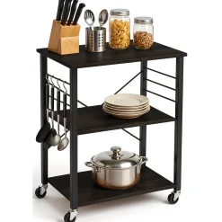 Goliving Keukentrolley - Keukenkast - Keukenrek - Serveerwagen - 60x40x89 - Zwart Hout