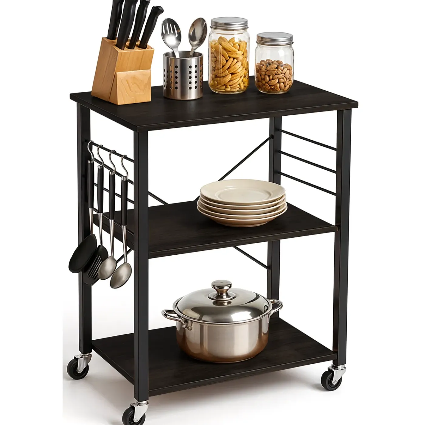 Goliving Keukentrolley - Keukenkast - Keukenrek - Serveerwagen - 60x40x89 - Zwart Hout