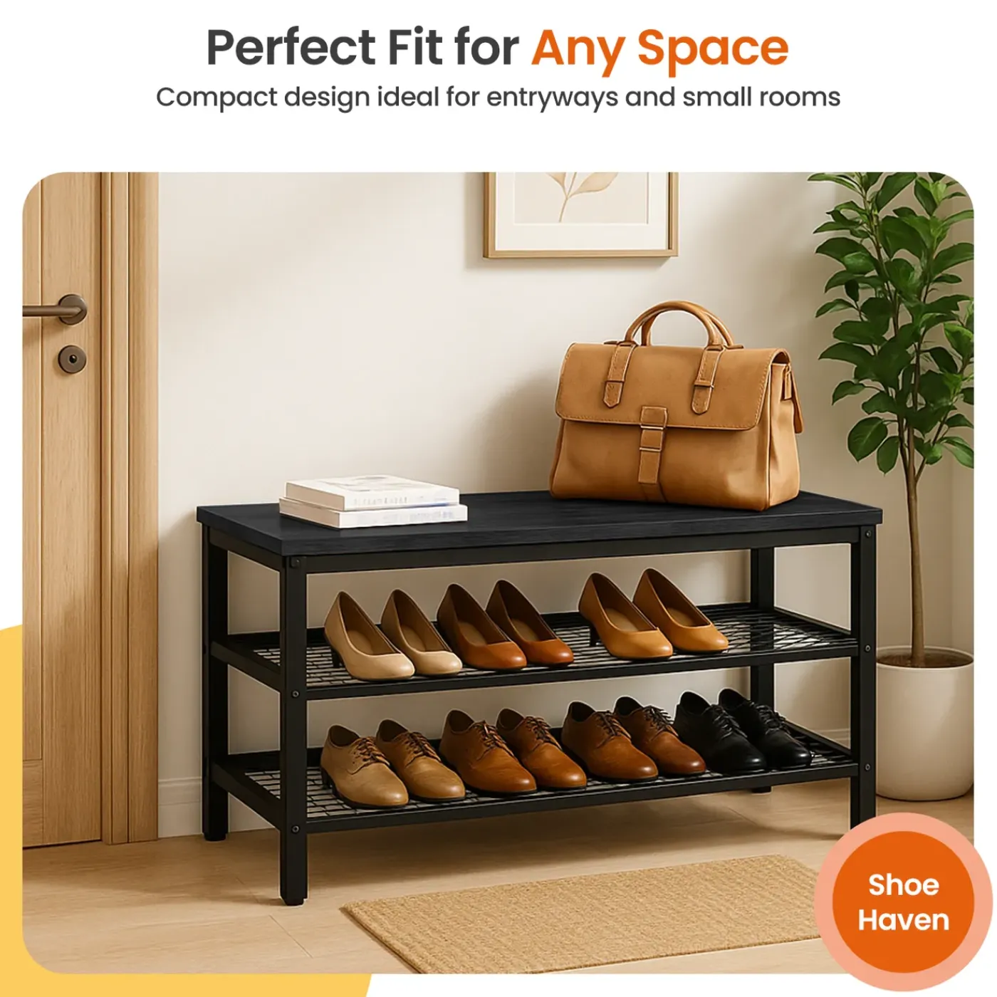 Goliving Schoenenrek - Schoenenbank - Halbank - Industrieel - 80x30x45 - Metaal - Zwart Hout