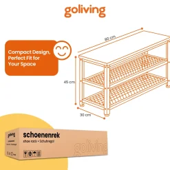 Goliving Schoenenrek - Schoenenbank - Halbank - Industrieel - 80x30x45 - Metaal - Zwart Hout
