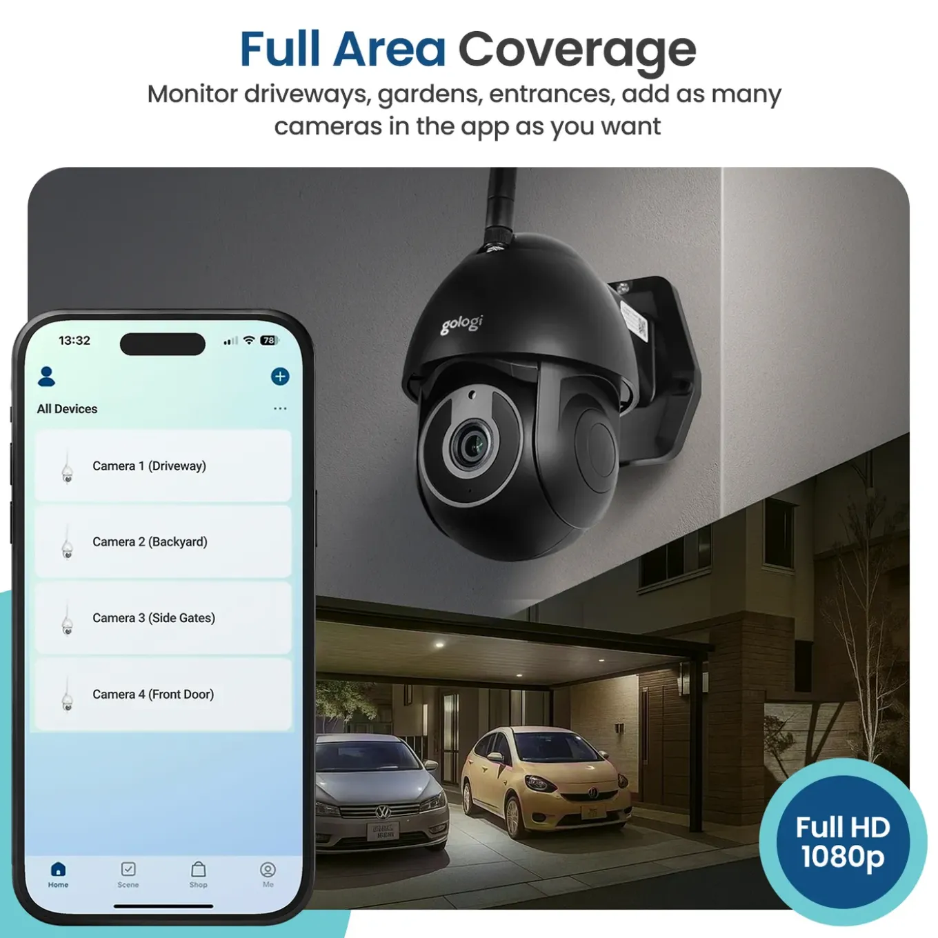 Gologi Superior Outdoorcamera - Buiten Camera - Nachtzicht - Beveiligingscamera - 3mp - Wifi - Zwart
