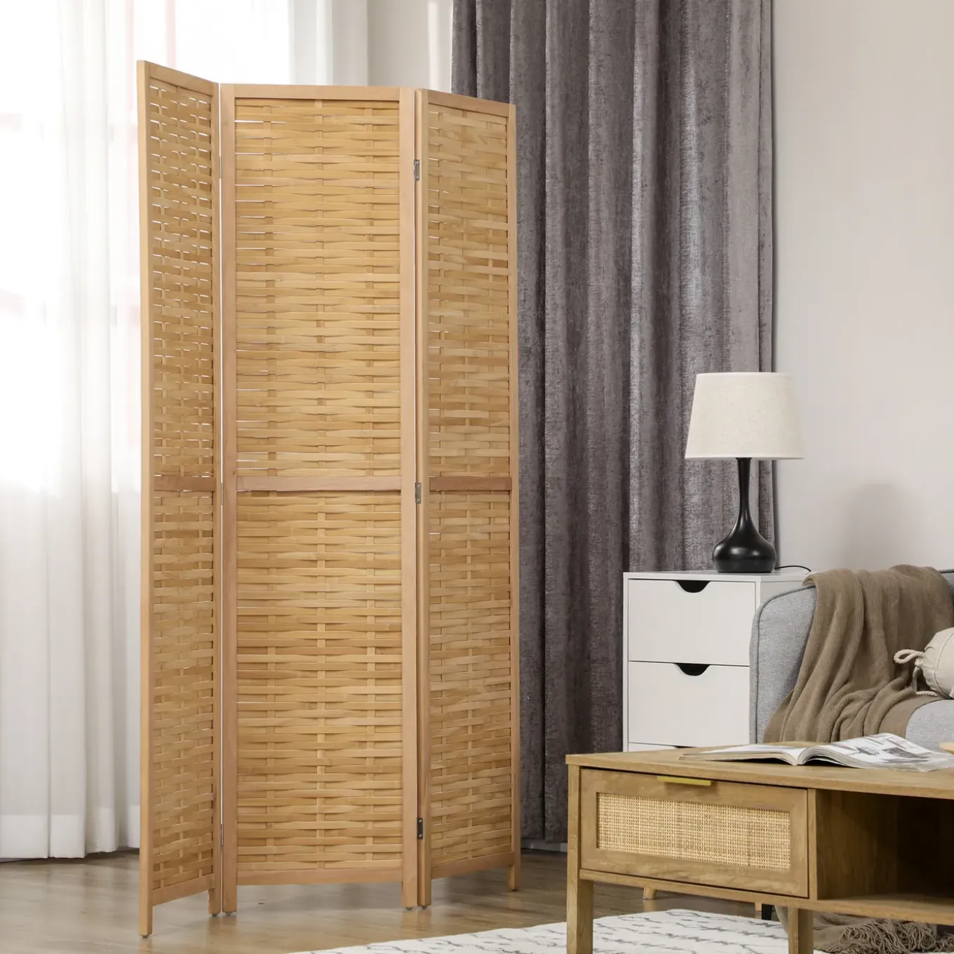 4goodz 3-delige Kamerscherm Opvouwbaar - Roomdivider Bamboe - Bruin