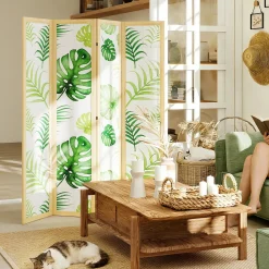 4Goodz 4-delige Kamerscherm Opvouwbaar - Roomdivider Tropisch Motief - Houten Frame