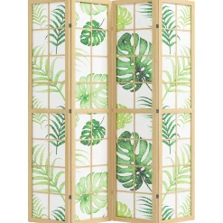4Goodz 4-delige Kamerscherm Opvouwbaar - Roomdivider Tropisch Motief - Houten Frame