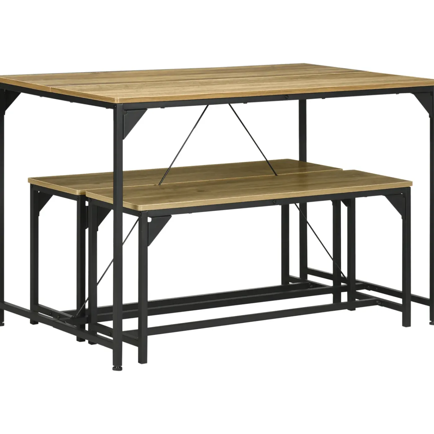 4Goodz Eetkamerset Industrieel Design 3-delig Voor 4 Personen - Eettafel Met 2 Banken