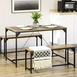4Goodz Eetkamerset Industrieel Design 3-delig Voor 4 Personen - Eettafel Met 2 Banken
