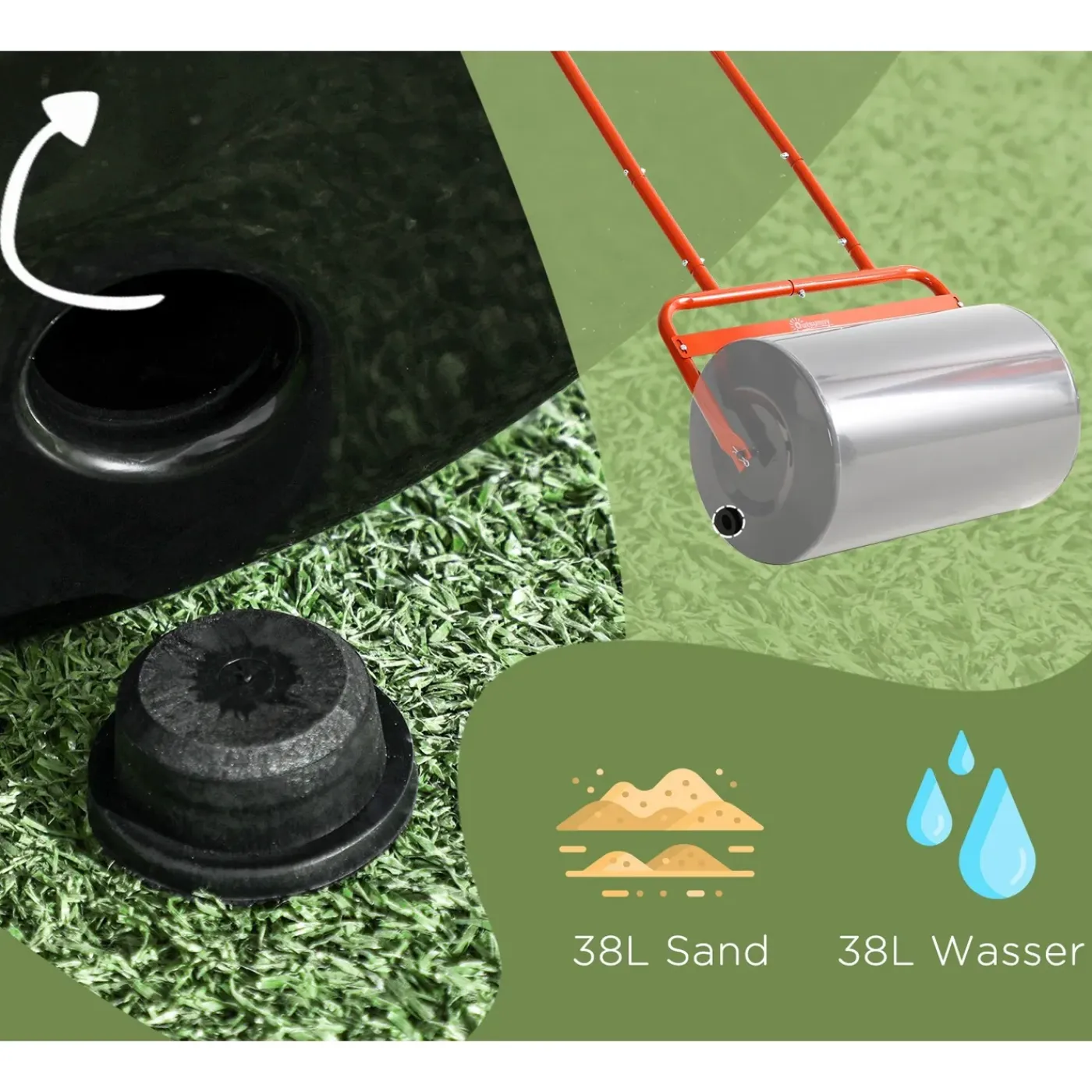 4Goodz Gazonwals Tuinwals 32 Cm Diameter - 38 Liter Water/zand Vulling - Rood