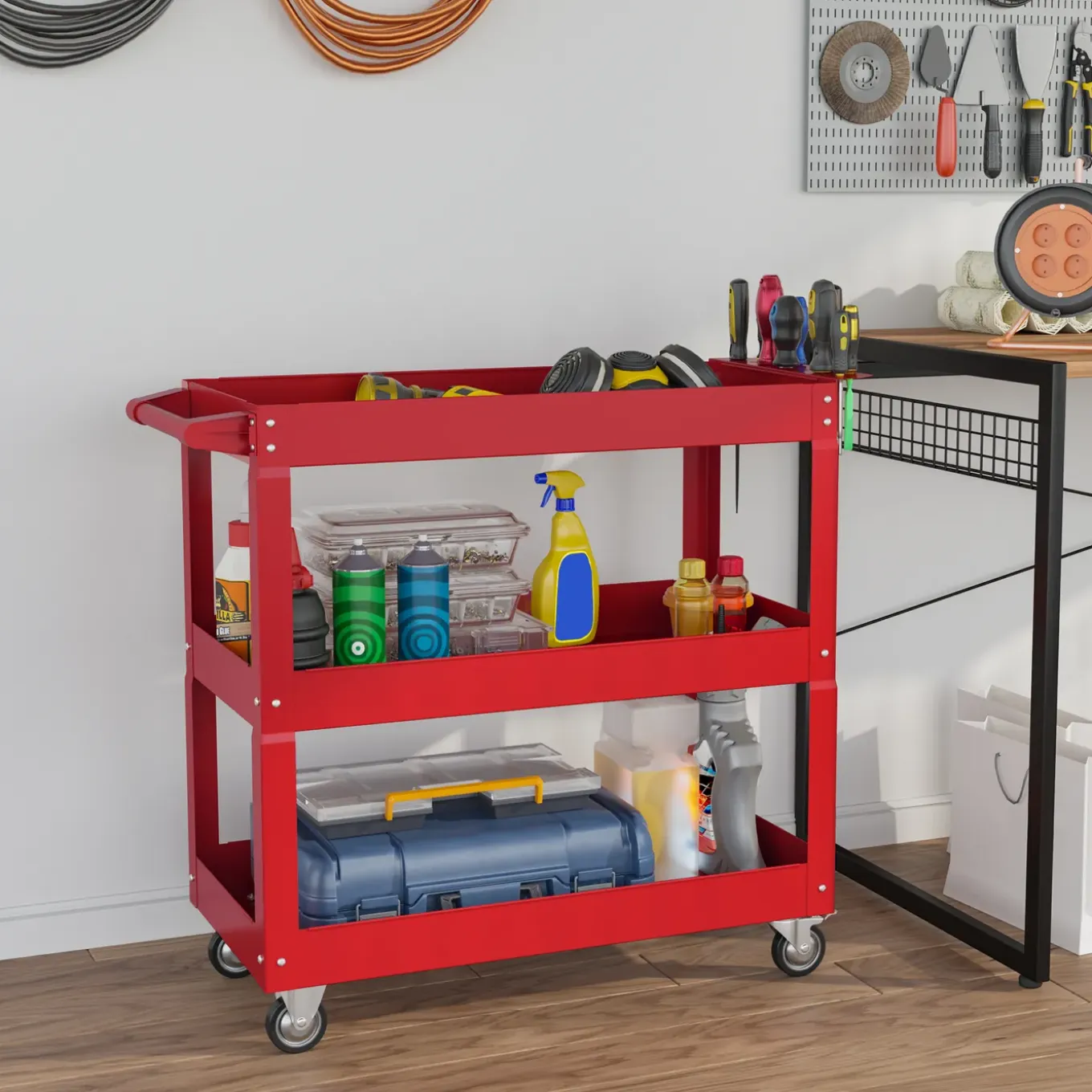 4goodz Gereedschapswagen Met 3 Etages, Lege Werkplaatswagen - Rood