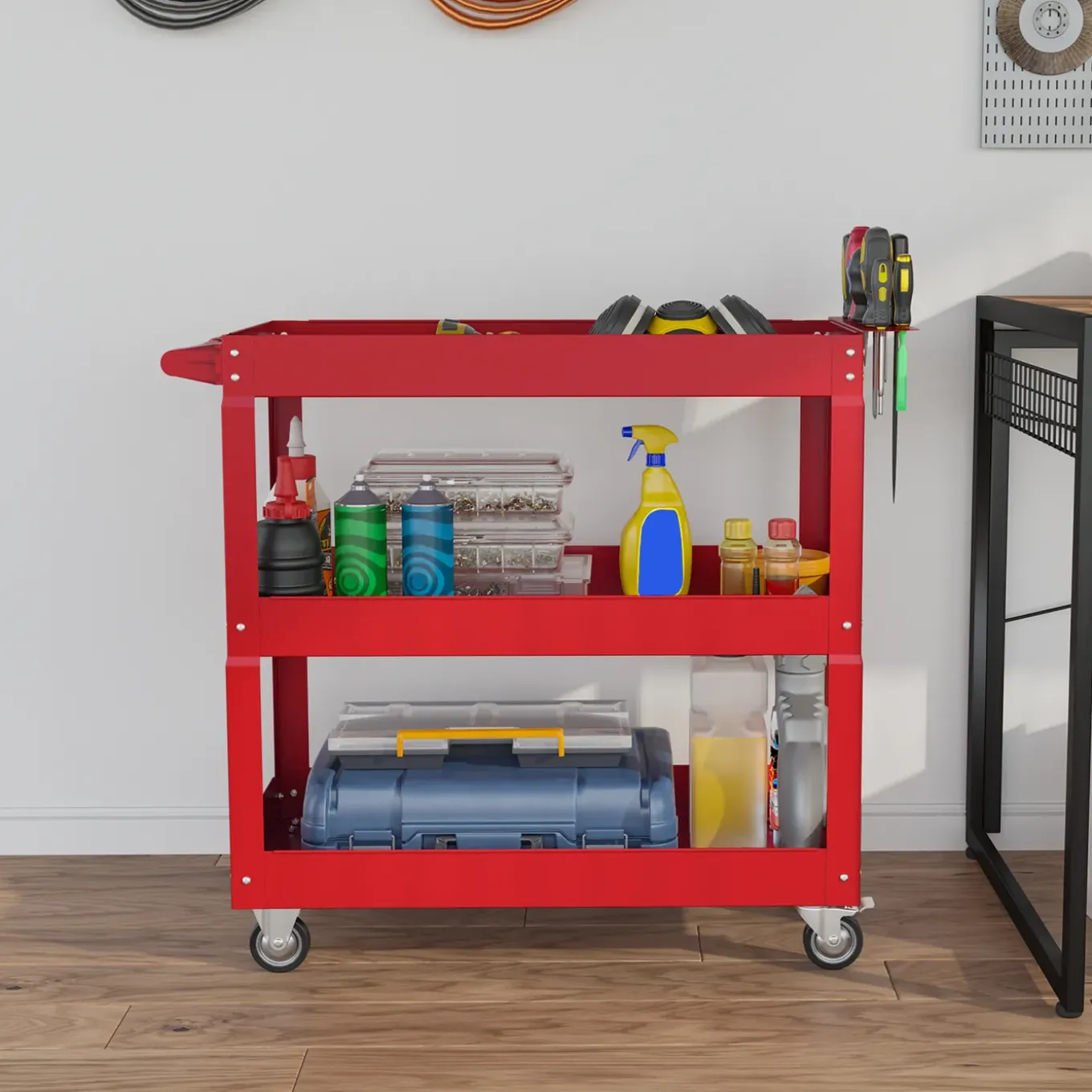 4goodz Gereedschapswagen Met 3 Etages, Lege Werkplaatswagen - Rood