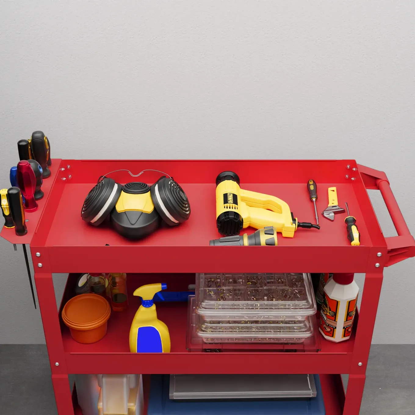 4goodz Gereedschapswagen Met 3 Etages, Lege Werkplaatswagen - Rood