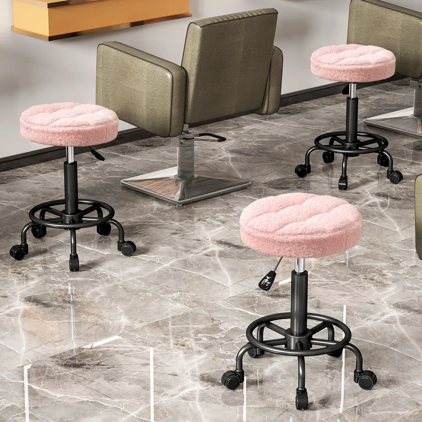 4Goodz Hoogteverstelbare Rolkruk 55-66 Cm 360° Draaibaar - Roze